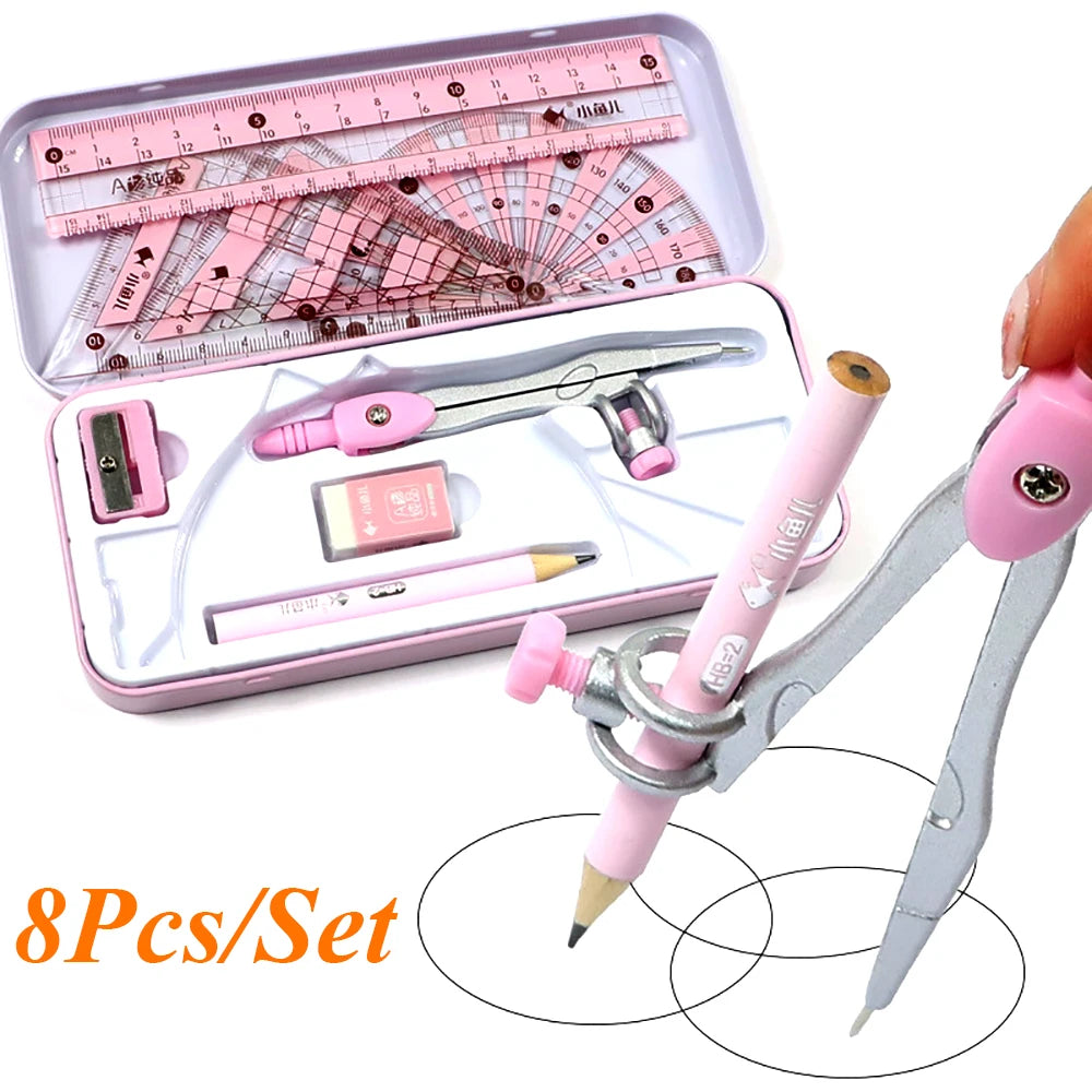 8Pcs/Set Compasses Rulers Professional Drawing Tools Geometry Maths Art Drawing Supplies Office Student Stationery Gift Prizes