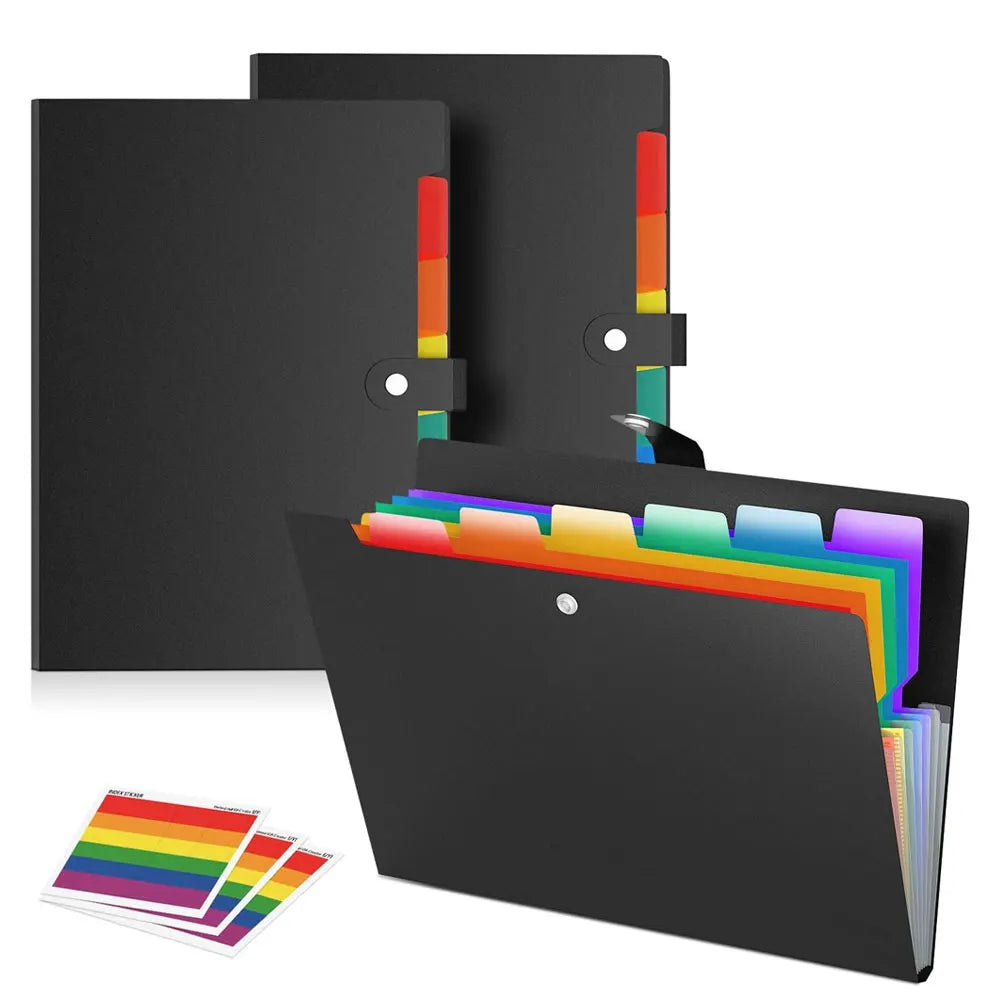 2pcs A4 plastic expanding accordion folders, document sorters, 7 pockets with snap closures, suitable for home and office.