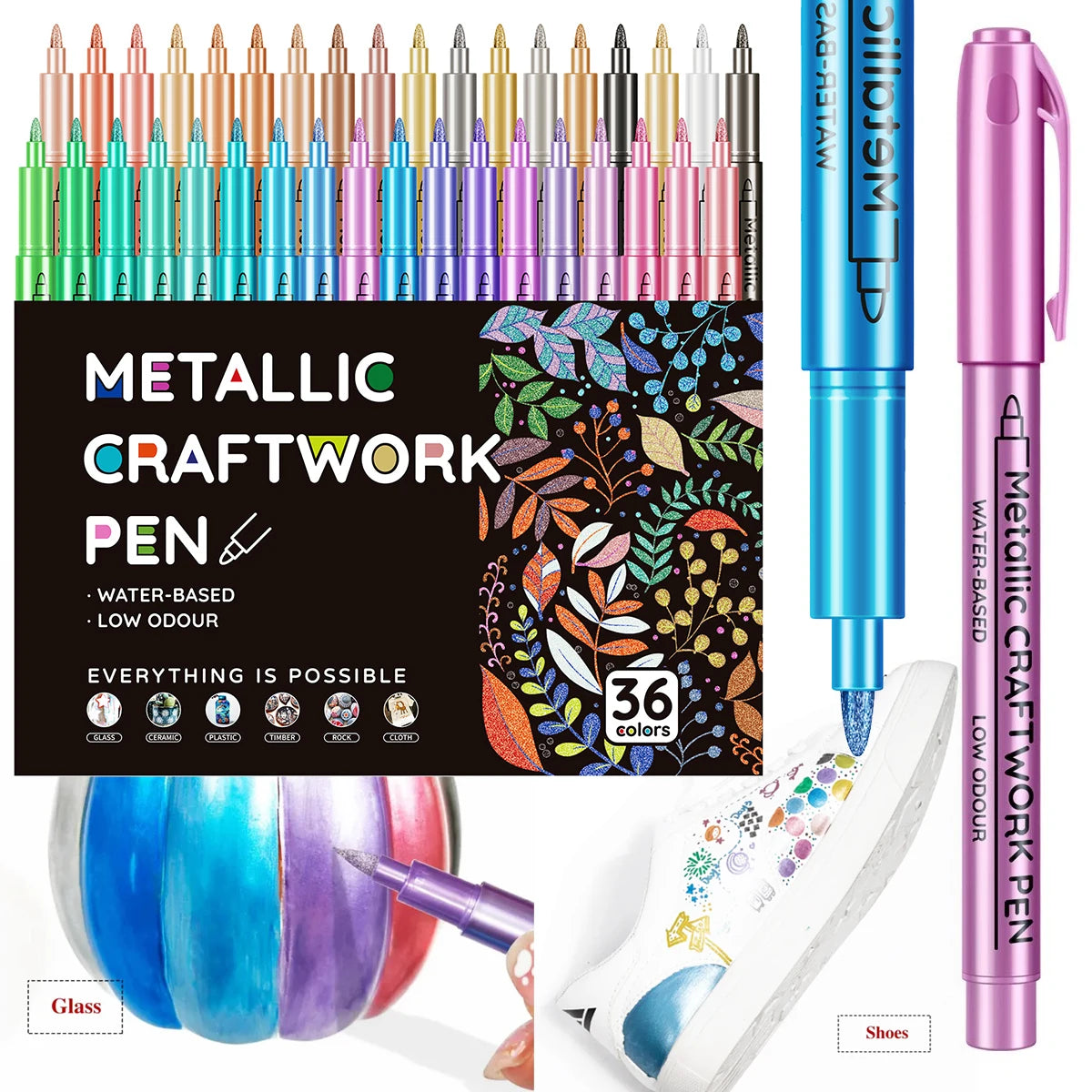 36 Colors Metallic Paint Markers Pens Set for Rock Painting Stone Ceramic Wood Fabric Pebbles Scrapbook Journals Photo Albums